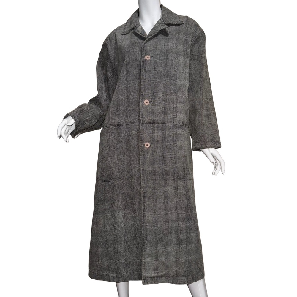 Vintage Australian Outback Company Gray Plaid Cotton Duster Trench Coat Utility